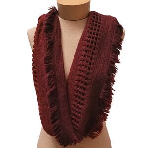 Mixit Acrylic Knit Fringed Boho Infinity Scarf Maroon Orange Large